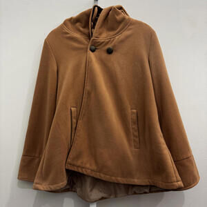 Senyu Brown Hooded Cape Coat with Button Closure